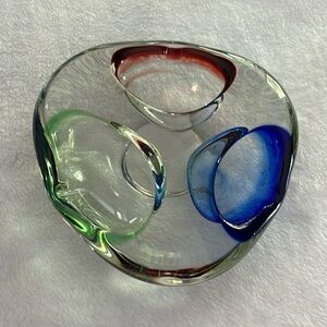 Vintage Art Glass Tri Coloured Ashtray